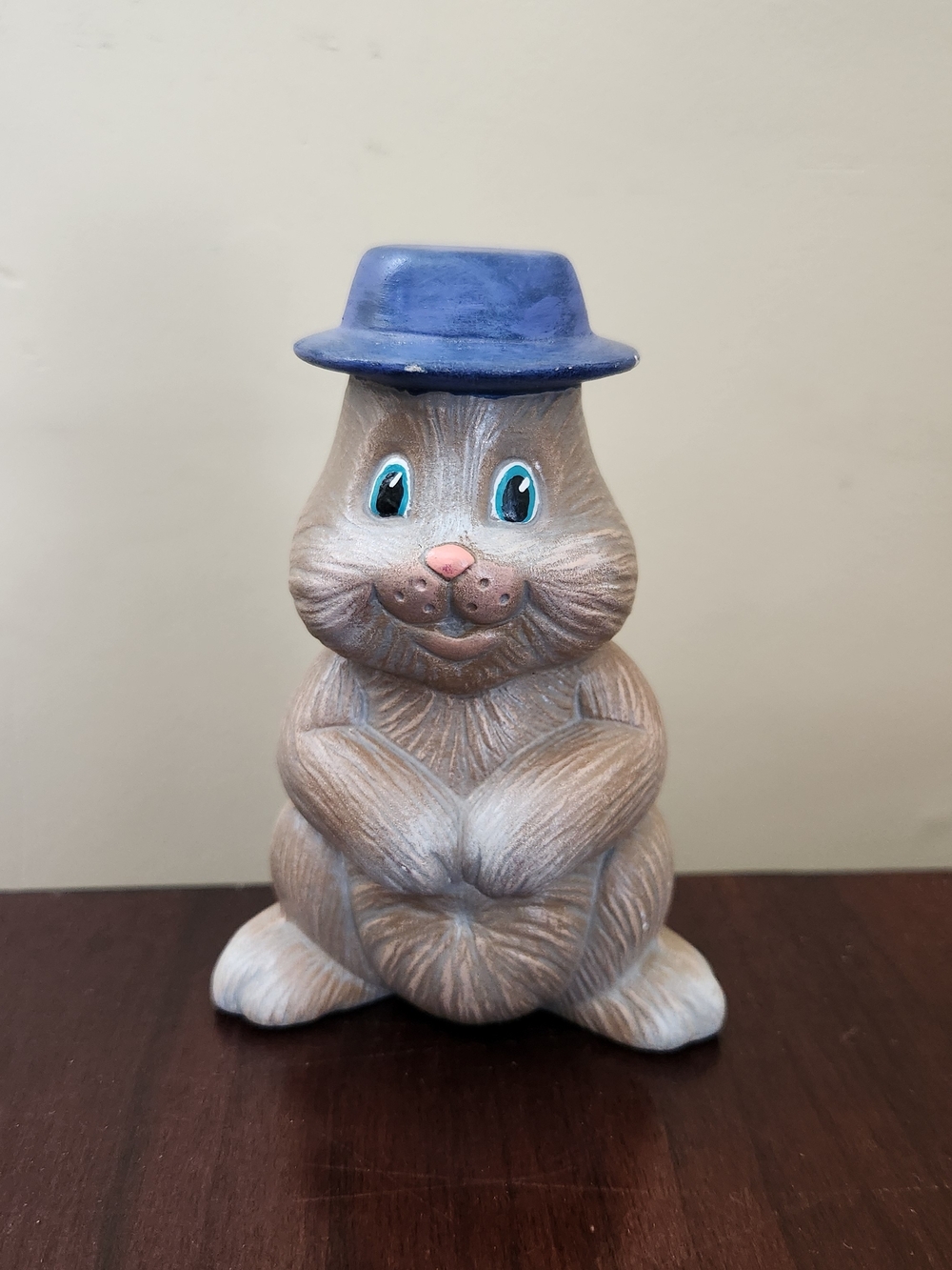 Vtg Cottontail Bunny Rabbit Figurine With Top Hat Handpainted
